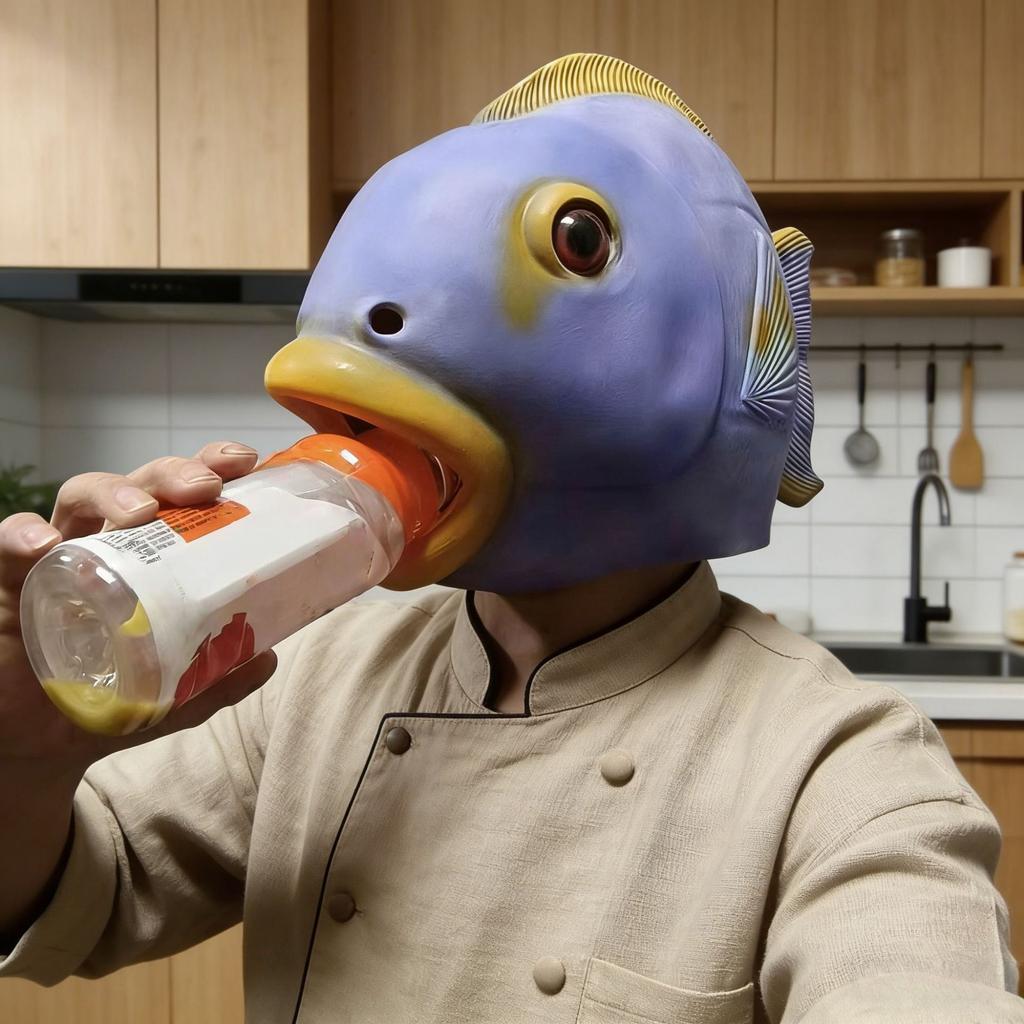 Halloween Cute Animal Latex Fish Head Mask Tropical Fish Headgear Funny Party Costume Props
