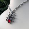 Gothic Punk Sliver Simulation Spider Insect Red Oval Crystal Pendant Necklace for Women Men Hallowmas Jewelry Accessories