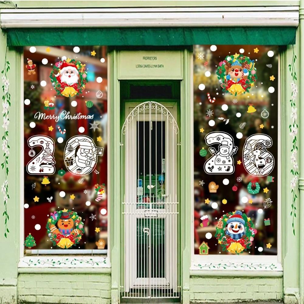 2026 Christmas Window Sticker Santa Claus Pattern Elk Snowman Design Festival Party Sticker Snowflake Motif