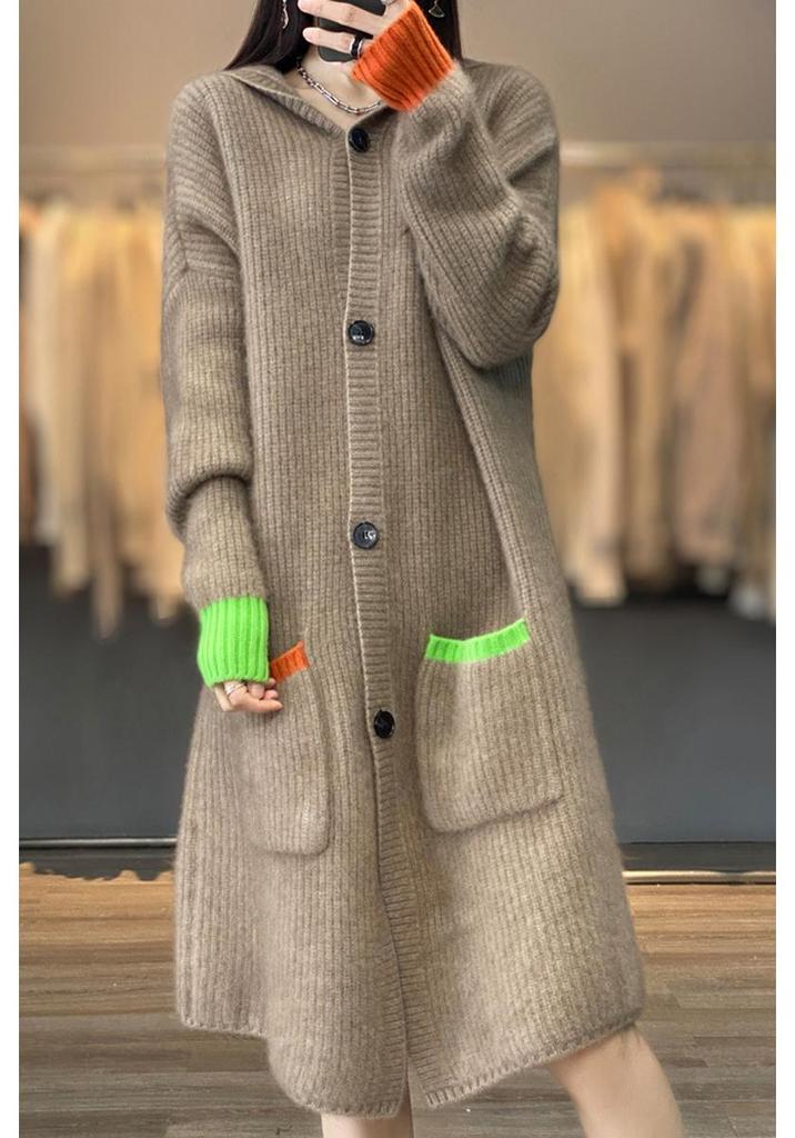 Hooded Wool Cardigan: Loose Fit, Medium-Long, Thick Knit for Autumn/Winter, Korean Style Women's Sweater