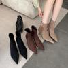 British High-heeled Pointed-toed Temperament Suede Short Boots for Women 2025 New Autumn and Winter Thin-heeled Korean Thin Martin Boots for Women