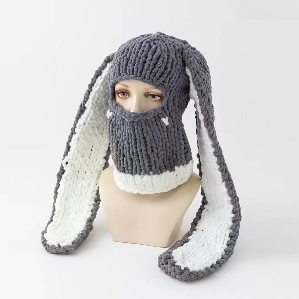 2020Fashion Womens Knit Full Face Ski Mask Crochet Balaclava Winter Warm Kawaii Cute Bunny Ears Knitted Balaclava Face Cover Mask