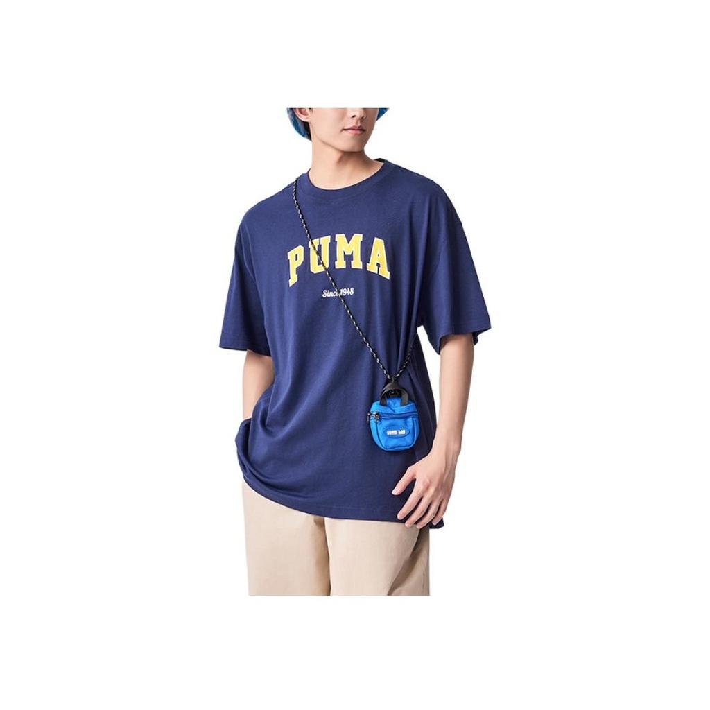 Puma Loose Letter Print Crew Neck Short Sleeve T-shirt Unisex Tops Navy-Blue 684366-14