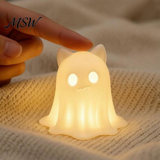 Unique Holiday Room Decor 3D Printed Ghost Cat Candle Holder, Spooky Figurine Halloween Home with Warm Light for Tabletop Party Decoration Led Glowing