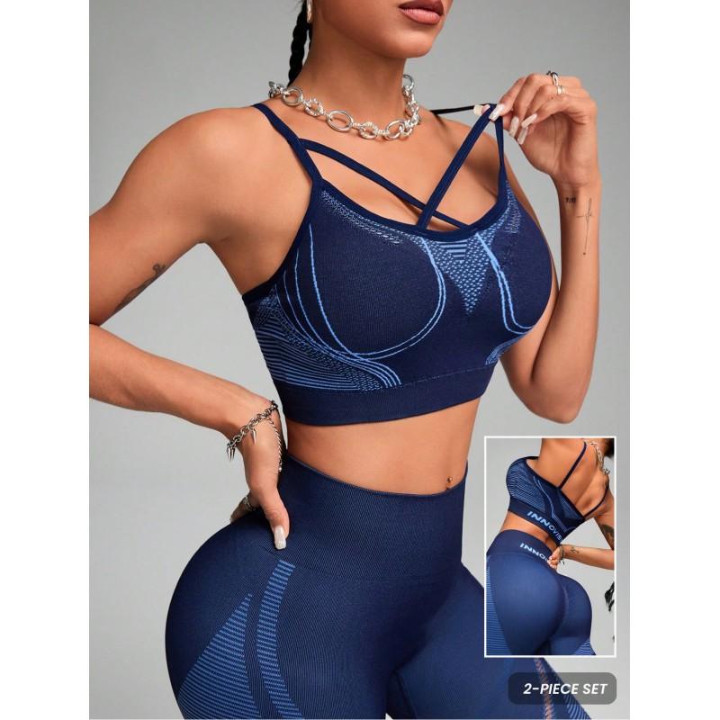 Womens High-Waisted Yoga Set With Built-in Bra Nylon Stretch Compression Leggings Breathable Quick-Dry Workout Outfit Gym