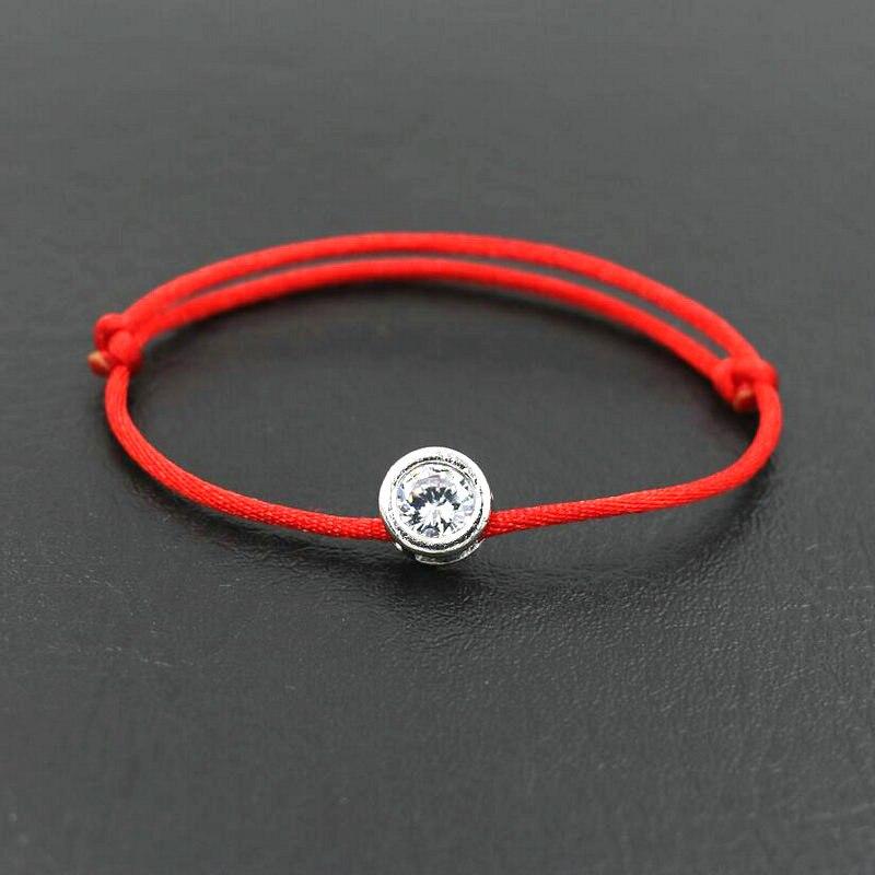Shiny Round Rhinestones Crystals AAA Zircon Bracelet Red Rope Thread Braided Lucky Bracelets Women Silver Color Pulsears