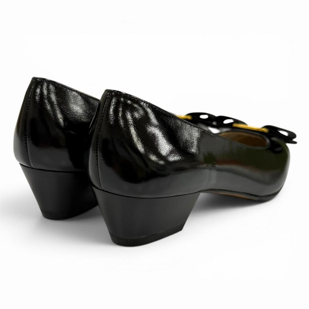 Pristine Salvatore Ferragamo pumps Vala Logo Metal Ribbon Leather black 6 Used