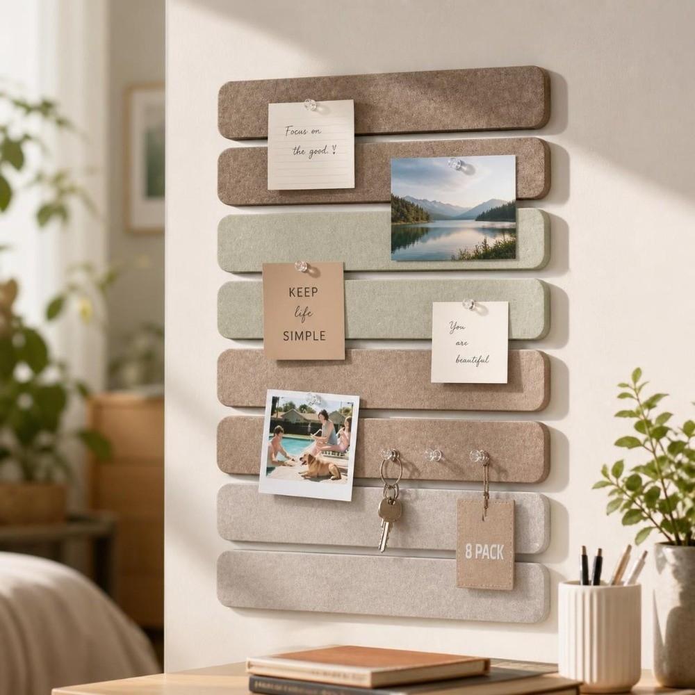 8PCS Polyester Fiber Bulletin Board Strip Adhesive Tabs Included Wall Decor Sticker Home Office