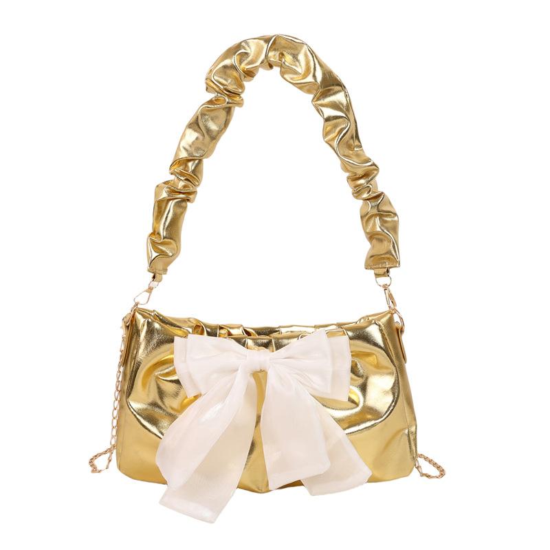 Модная плиссированная сумка подмышкой для женщин, новая трендовая сумка через плечо с бантом, милая и симпатичная сумка через плечо