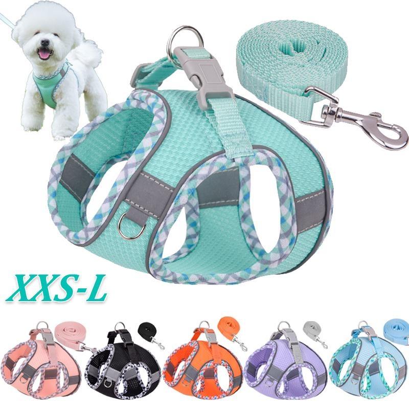 Комплект поводков для домашних животных, мягкий регулируемый дышащий сетчатый поводок без тяги и жилетный ремень для щенков, маленьких, средних собак и кошек