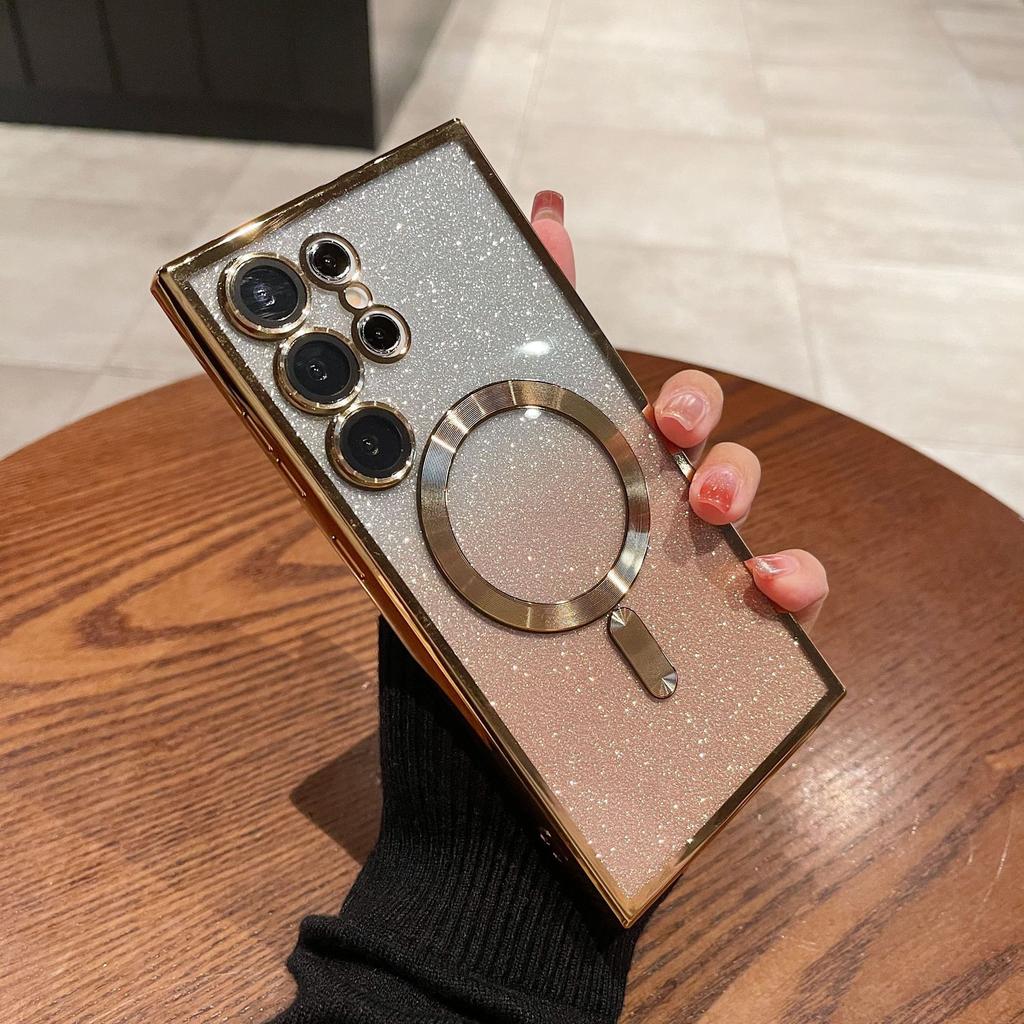 Роскошное покрытие с блестками для магнитного чехла Magsafe для телефона Samsung Galaxy S25 S24 S23 S22 S21 Ultra, мягкий чехол с беспроводной зарядкой