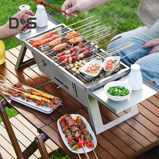 Гриль для барбекю из нержавеющей стали, портативный складной угольный гриль с сумкой для переноски перчаток, прочный гриль для кемпинга, пикника, заднего двора