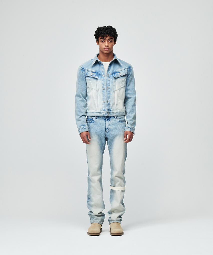 Jiz Louise Leather Point Washed Denim Jacket
