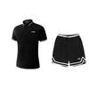 Li Ning Logo Print Quick-Dry Polo Comfortable Fashion Short Sleeve Casual Sports Set Unisex Sets Black YPLU075-3+YAPV001-1