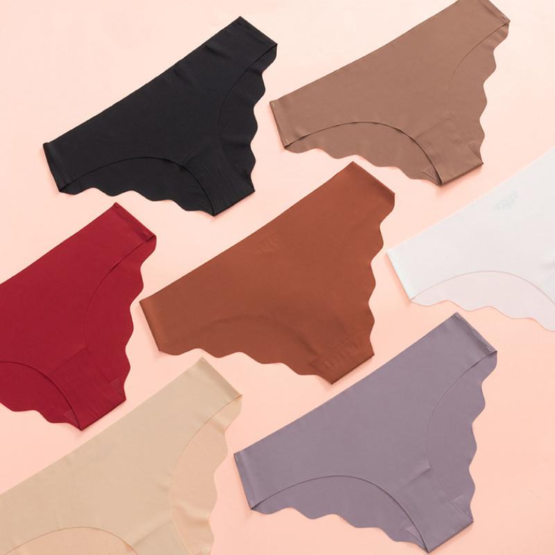 Женские бесшовные трусики-бикини из ледяного шелка, сексуальные трусы с низкой талией, нижнее белье с волнистыми краями, закрывающее половину бедер