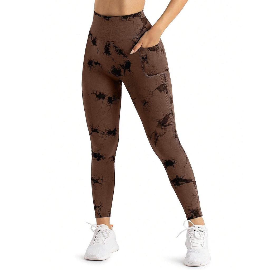 Женские штаны для йоги с принтом тай-дай и боковыми карманами – спортивная одежда, приподнимающая бедра