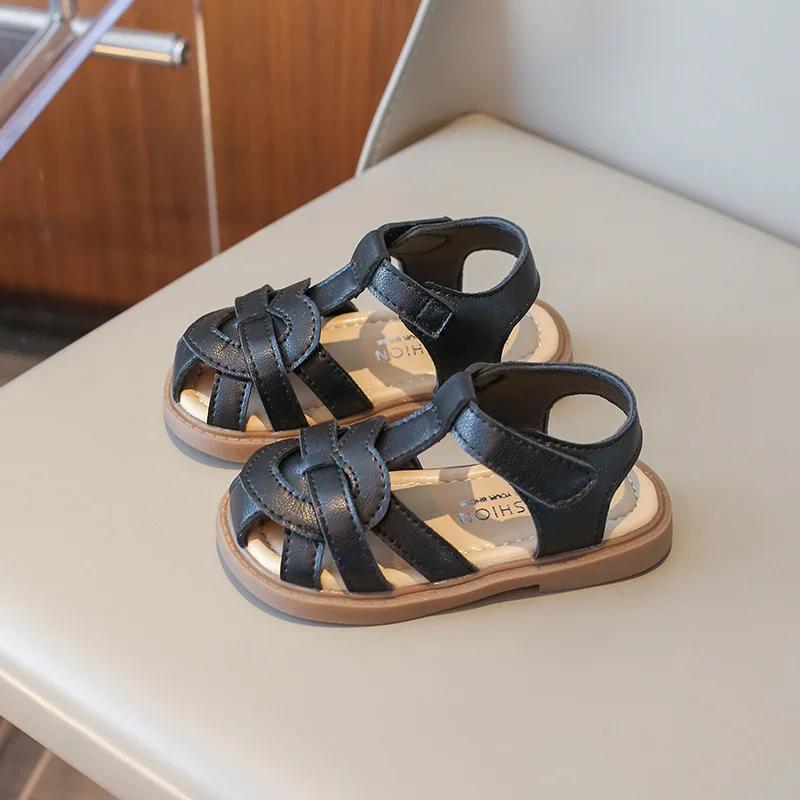 New Child Sandals 2024 Summer Girls Braided Style Flat Sandals Fashion Versatile Kids Causal Hollow-out Beach Shoes Soft Bottom
