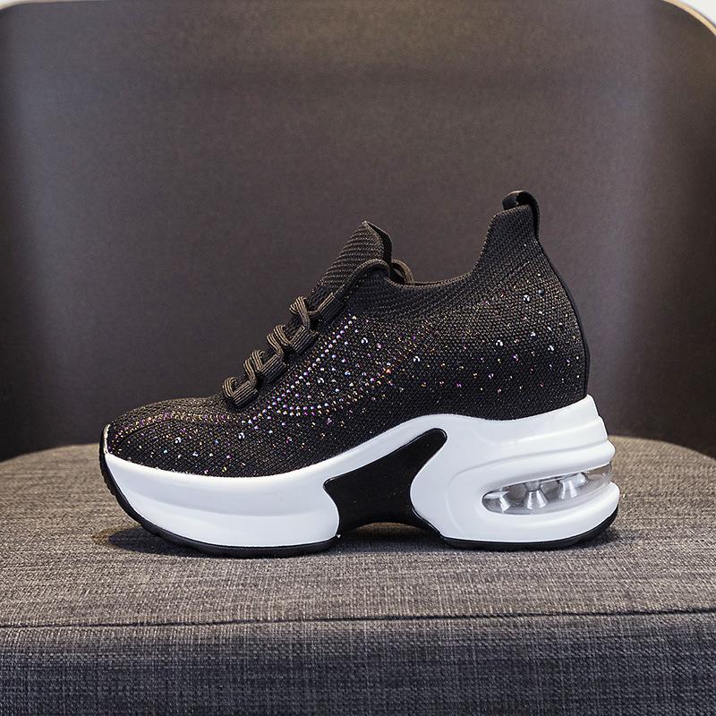 Женская обувь с увеличением внутренней высоты, сетчатая поверхность, дышащая, полая, для отдыха, спортивная, весенняя, легкая, белая обувь, толстая подошва