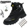 Black Leather Work Boots Safety Steel Toe Men Breathable Safety Shoes  Indestructible Puncture-Proof Non Slip Work Boots