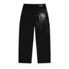 Unisex Streetwear Wide-Leg Straight Cut Denim Pants With Spiderweb Embroidery Loose Fit Mid-Rise Cotton Jeans
