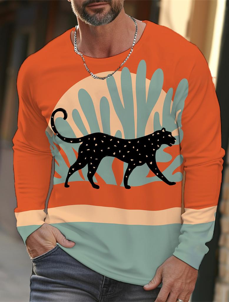 Мужская футболка с длинными рукавами, 3D-печать, HD-принт с леопардовым принтом, мужская футболка с длинными рукавами, осенние топы, повседневная домашняя одежда с круглым вырезом