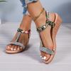 2024 Женские босоножки на танкетке в стиле бохо, пляжные сандалии большого размера, повседневные, на платформе, со стразами, модные, эластичные, без застежек, женские сандалии