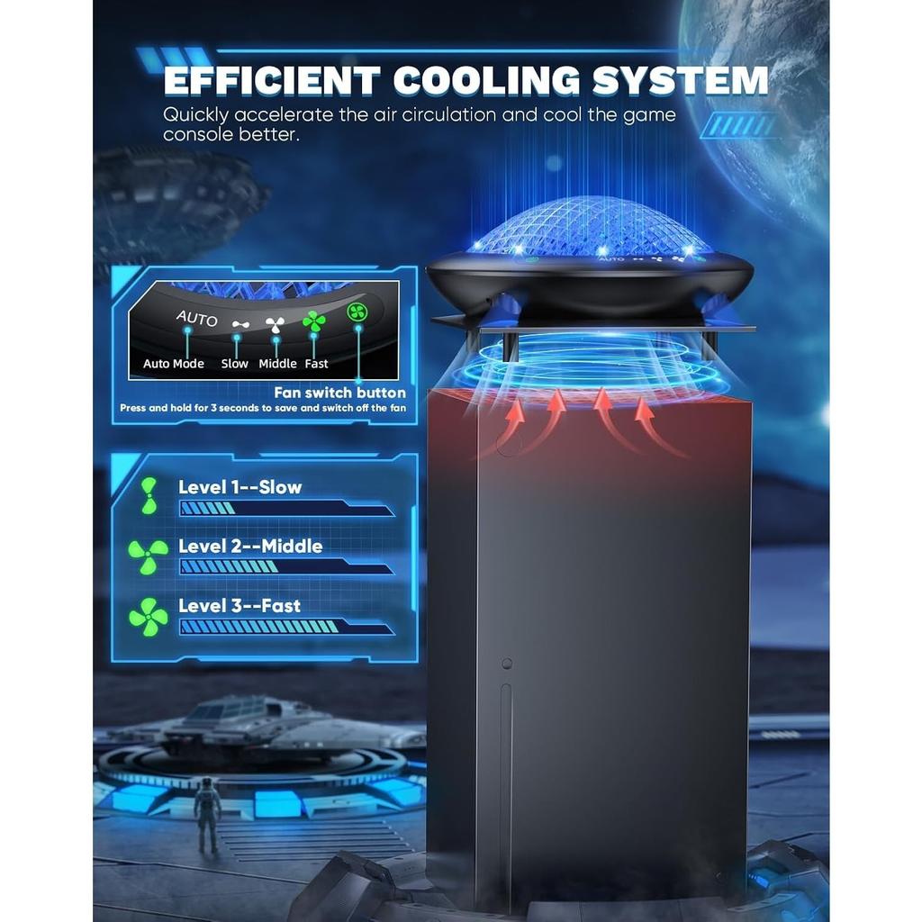 Вентилятор охлаждения UFO с 11 RGB-лампами, автоматическая система охлаждения, скорость вращения вентилятора регулируется в зависимости от температуры для консоли Xbox Series X, низкий уровень шума, 3 скорости, порт USB