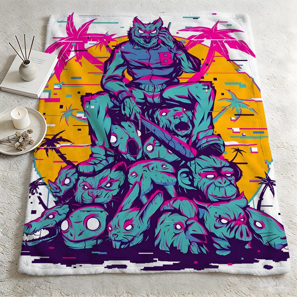 game HHotline Miamii Throw Warm Soft Flannel Blanket Multiuse for Sofa Bed Camping Travel Nap