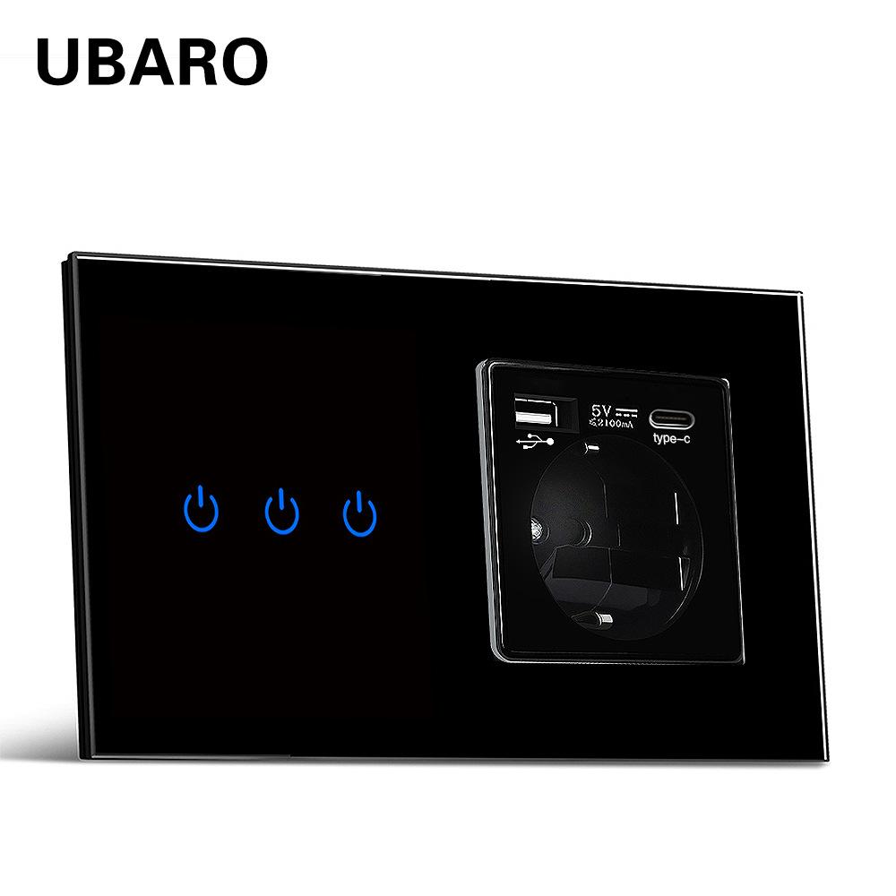 Сенсорный выключатель со стеклянной панелью Европейский стандарт Скрытая комбинация зарядной розетки TYPEC 220В KTY