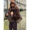 Women Fashion Warm Long Sleeve Soft Fluffy Brown Laple Faux Fur Short Coat Plush Jacket Female Winter Outdoors High Streetwear