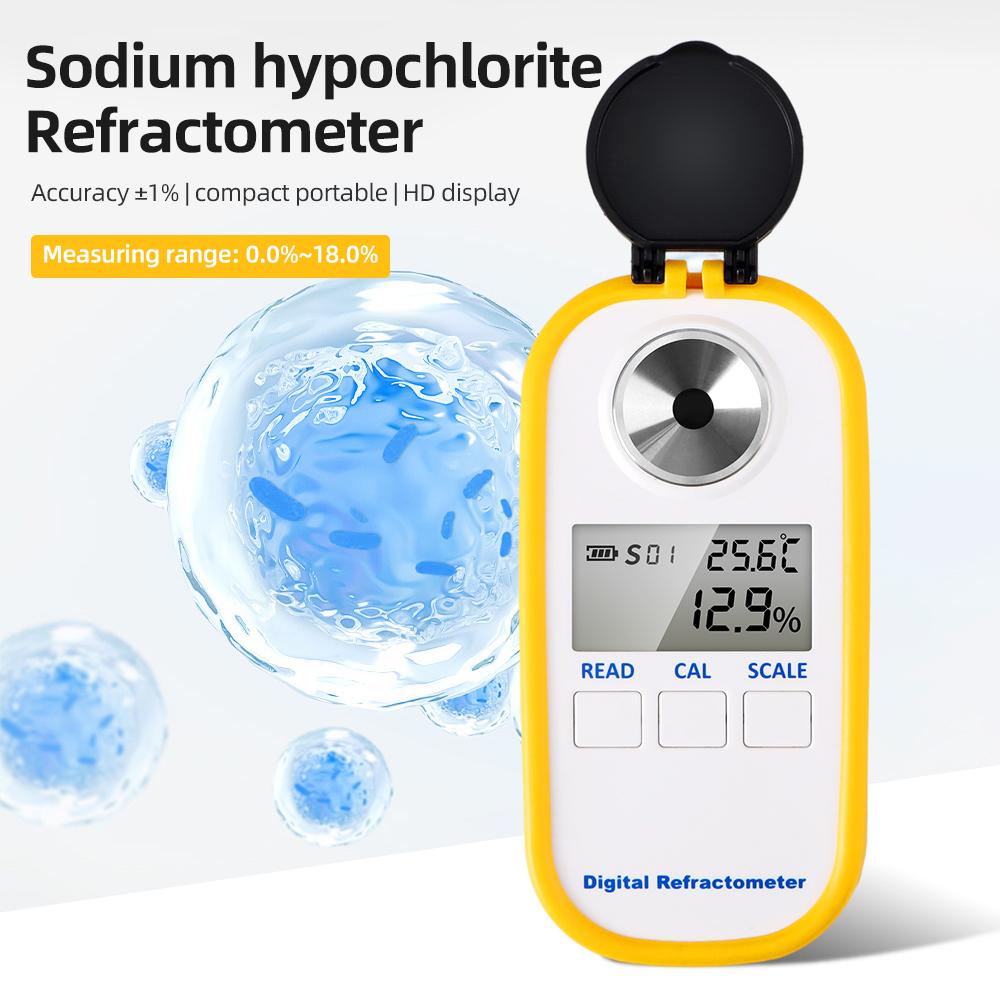 LCD Digital Refractometer 0-18% Sodium Hypochlorite Refractometer Portable Handheld NaCIO Concentration Tester ATC Refractometer