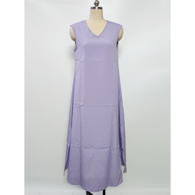 Sleeveless V-neck Side Split Summer Long Dress Elegant Fashion Loose Casual Simple A-line Party Maxi Long Dress Solid Color Woman Clothing