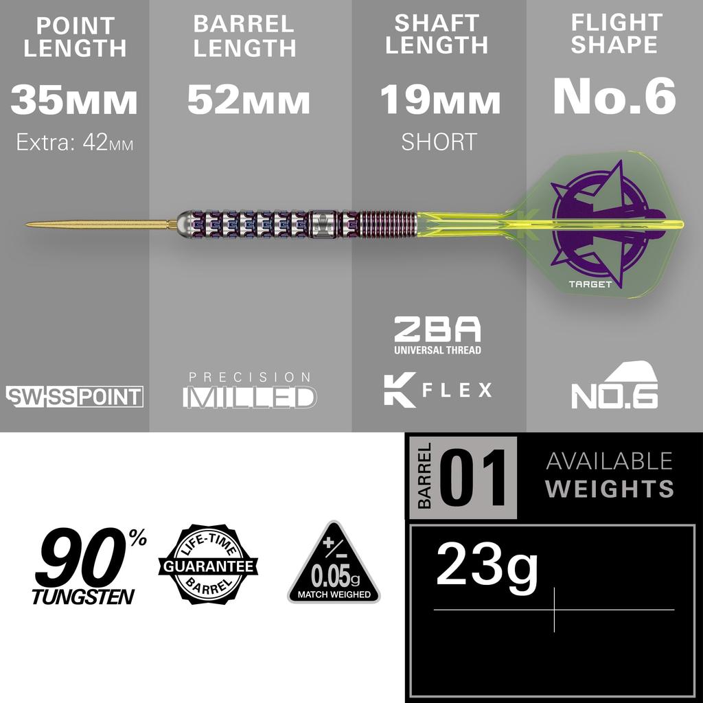 TARGET Darts Luke Littler Чемпион мира 2025 SP Дротики с острым наконечником 90% Вольфрам K-Flex 23 г Форма № 6 Swiss SLK Point Брелок-инструмент Чемпиона мира