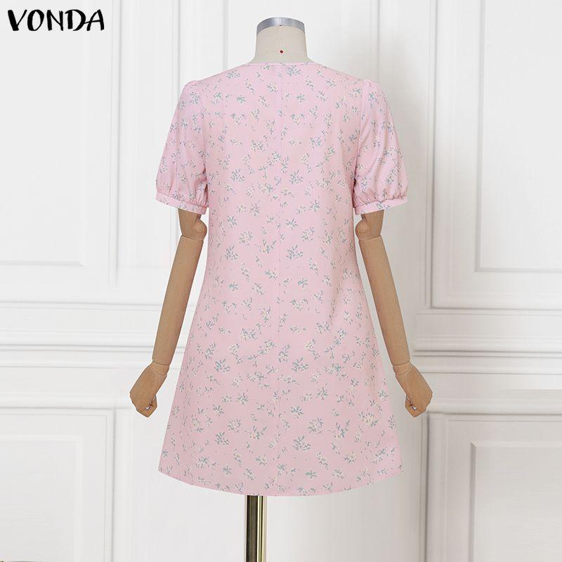 VONDA Летнее женское повседневное мини-платье с коротким рукавом и цветочным принтом