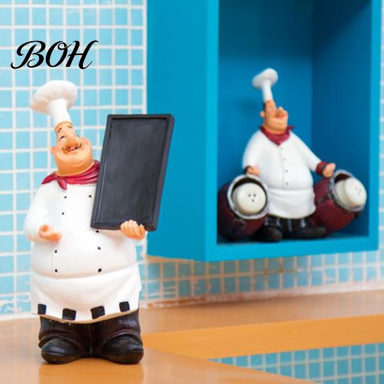 Moisture-proof Kitchen Ornament Chef Figurine, Resin Countertop Table Decoration, Funny Statue with Solid Figurine Seasoning Bottle/Bottle Opener