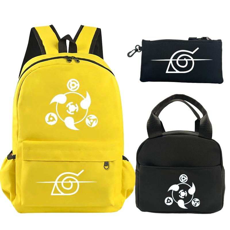 3Pcs/set Anime Naruto Printed Backpack Bookbag with Lunch Bag Pencil Case Teenager Children Girl Boy Schoolbag Rucksack