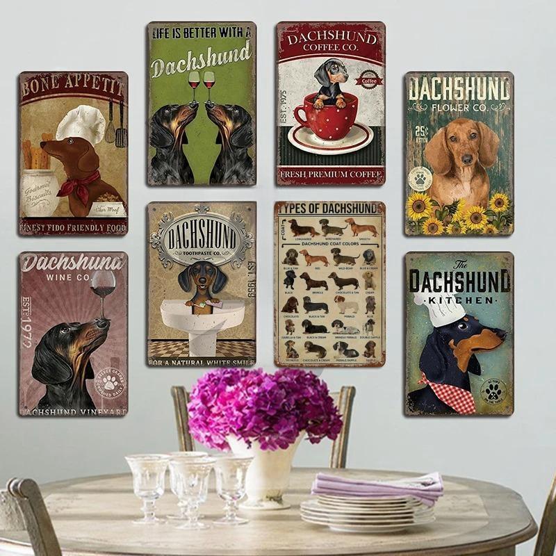 Винтажный милый постер с изображением домашних собак, металлические жестяные знаки, такса, бульдог, металлическая табличка для сада, кофейни, кухни, домашнего декора на стену
