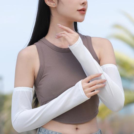 Women Sun Protection Sleeves, Cooling UV Protection Arm Sleeves with Thumb Hole, Breathable Loose Fit UV Blocking Sleeves for Hiking Cycling Driving