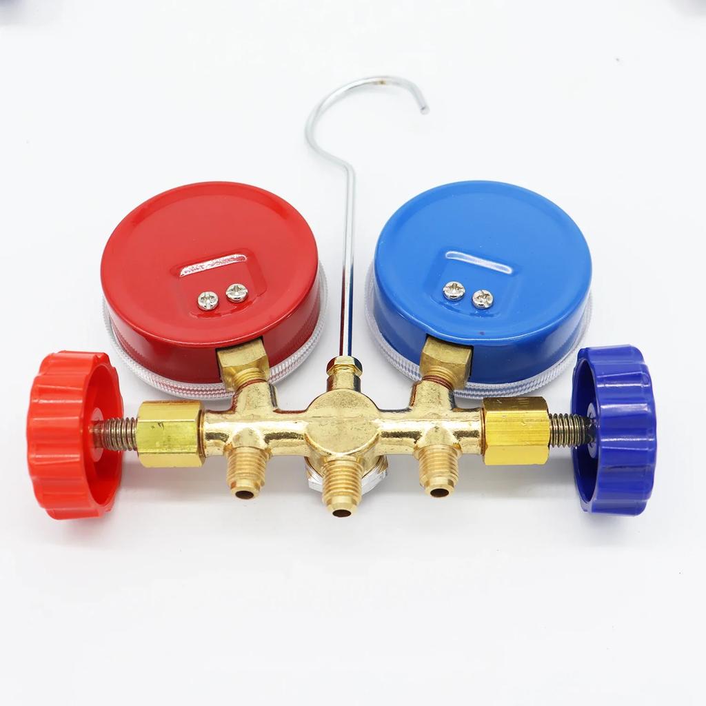 3-way AC Manifold Meter, HVAC Refrigerant Diagnosis and Charging Tool, Support R12, R22, R404A,R134A, Adjustable Quick Connector