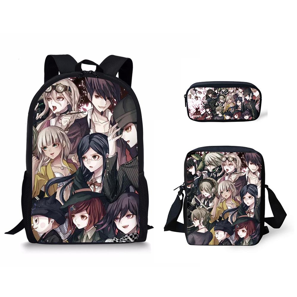 Классический узор Danganronpa 3D-печать 3 шт./комплект школьные рюкзаки для учеников рюкзак для ноутбука повседневный рюкзак наклонная сумка через плечо пенал