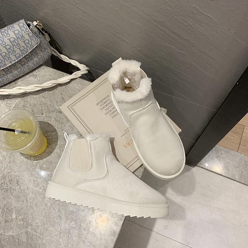 Женские зимние сапоги из утолщенного бархата 2024 года — большой размер, модные, без застежек, теплые зимние короткие сапоги