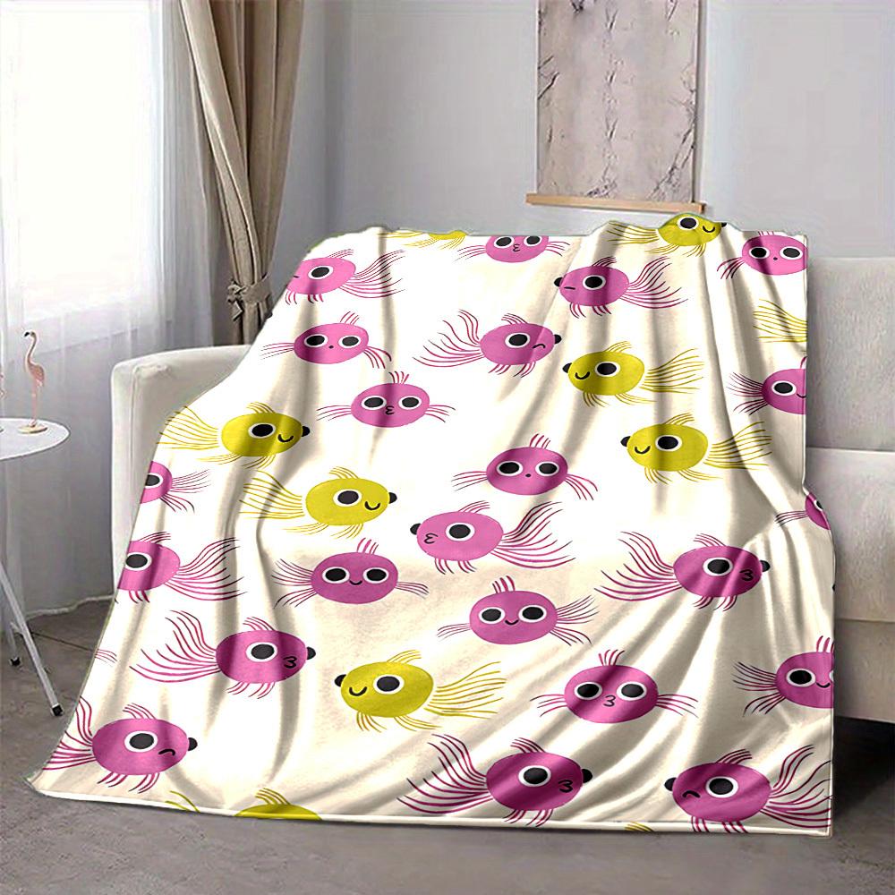 1pc Fish Friends Print Blanket Lightweight Flannel Throw Blanket For Sofa, Bed, Living Room, Office, Outdoor Travel, Camping