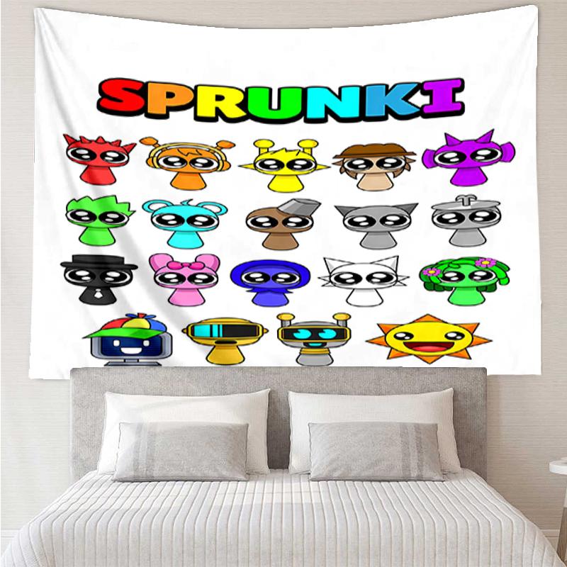 Sprunki Print Tapestry, Backdrop, Easy Setup, Ideal for Bedroom, Office & Living Room, with Aesthetic Wall Hanging Decor.