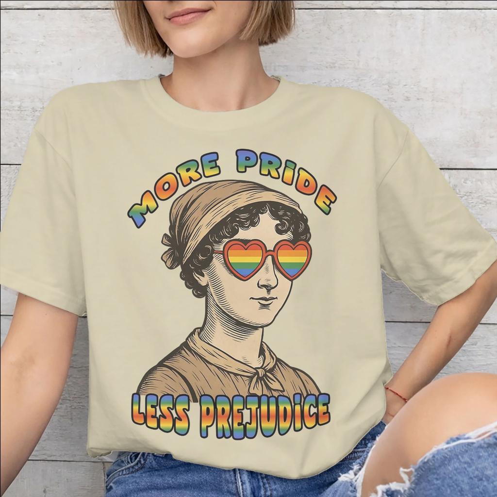 All Seasons More Pride Less Prejudice T Shirt For Unisex Pure Cotton Tee Shirt Short Sleeve Tops