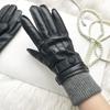 Mens Goatskin Leather Gloves Warm Touchscreen Winter Motorcycle