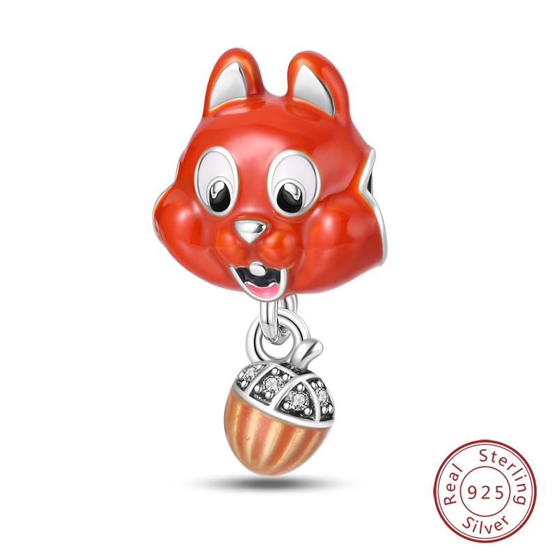 100% 925 Silver Autumn Harvest Series Brown Music Squirrel Scarecrow Pumpkin Maple Leaves Charms Beads DIY Jewelry Gift