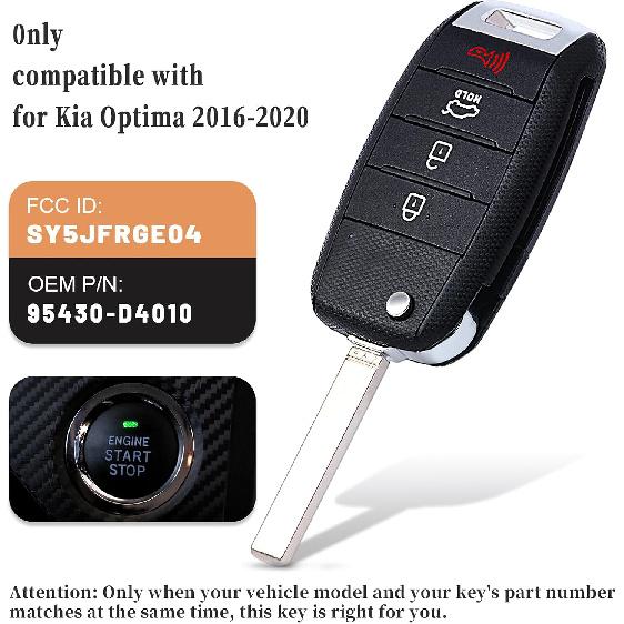 Keyecu Flip Remote Key Fob for Kia Optima 2016 2017 2018 Car Key Replacement FCC ID: SY5JFRGE04 P/N:95430-D4010 433MHz 4 Buttons