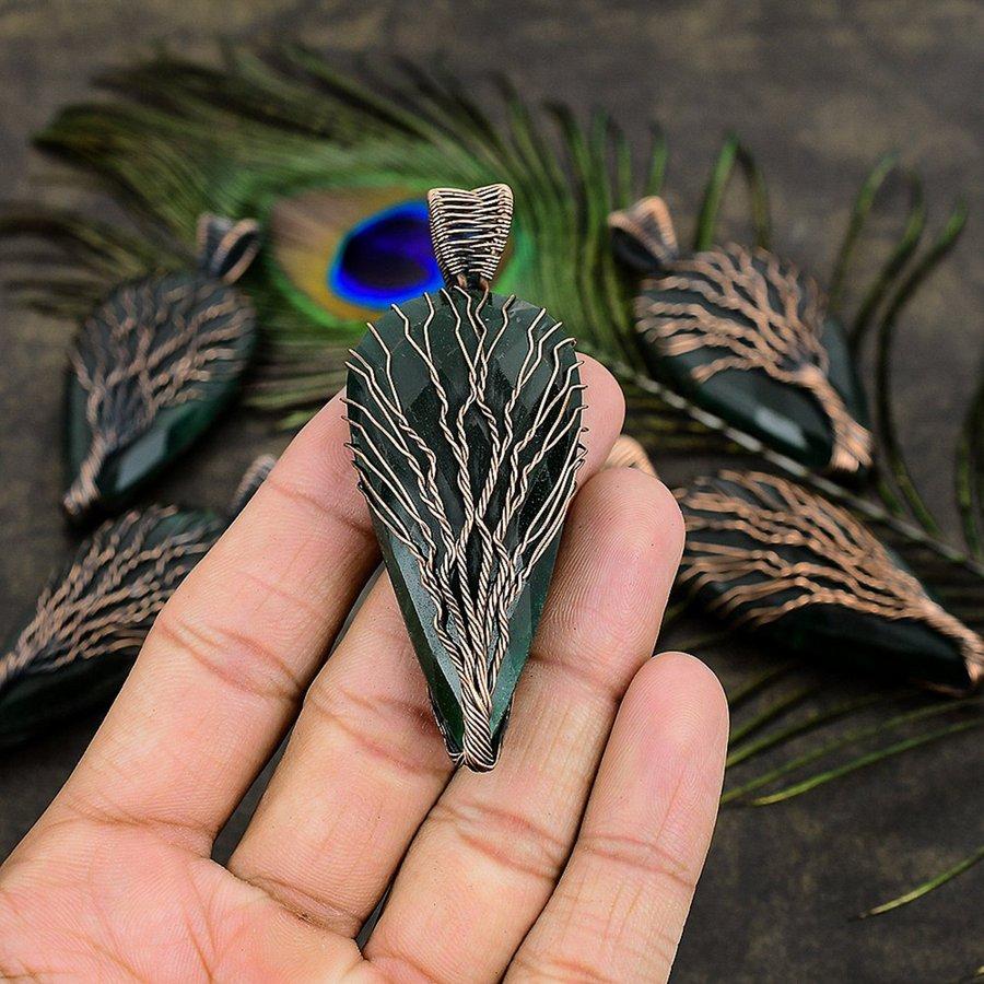 Изумрудный натуральный драгоценный камень, ручная работа, медная проволочная подвеска 3,03 дюйма W3B71