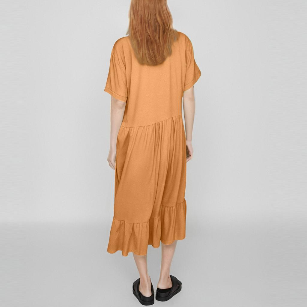 Женское модное однотонное платье с коротким рукавом из хлопка и льна в стиле пэчворк со складками