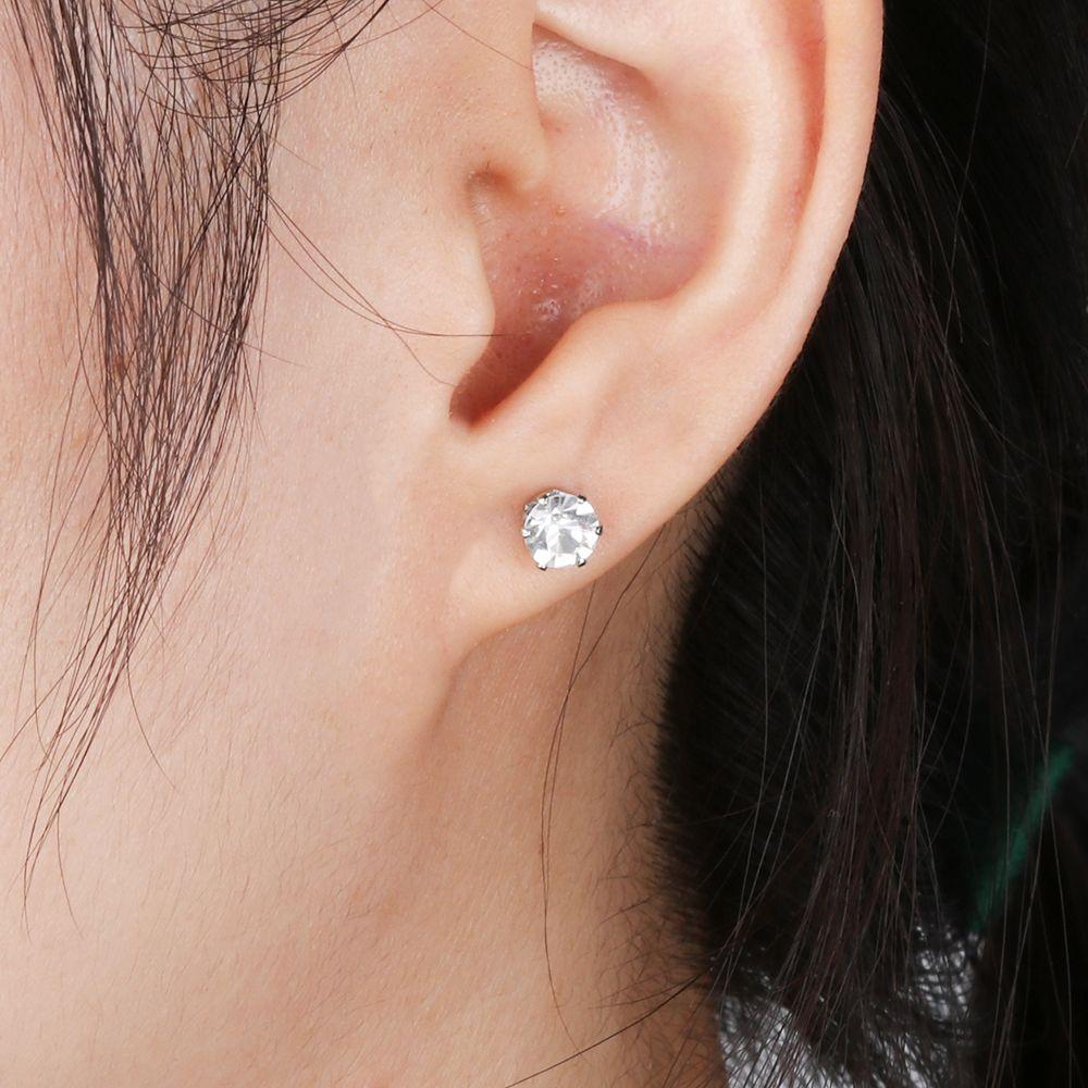 6/12Pairs Elegant Wedding Jewelry Gift Geometric Crystal Stud Earrings Set Round Zircon Alloy Silver